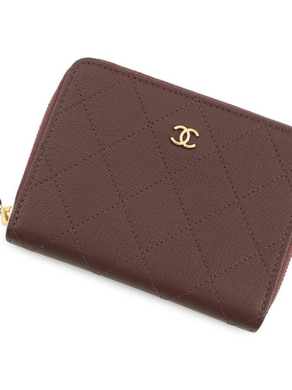 Chanel Bifold Wallet CC Logo Round Zip Compact Grain Gotoskin - Picture 1 of 10